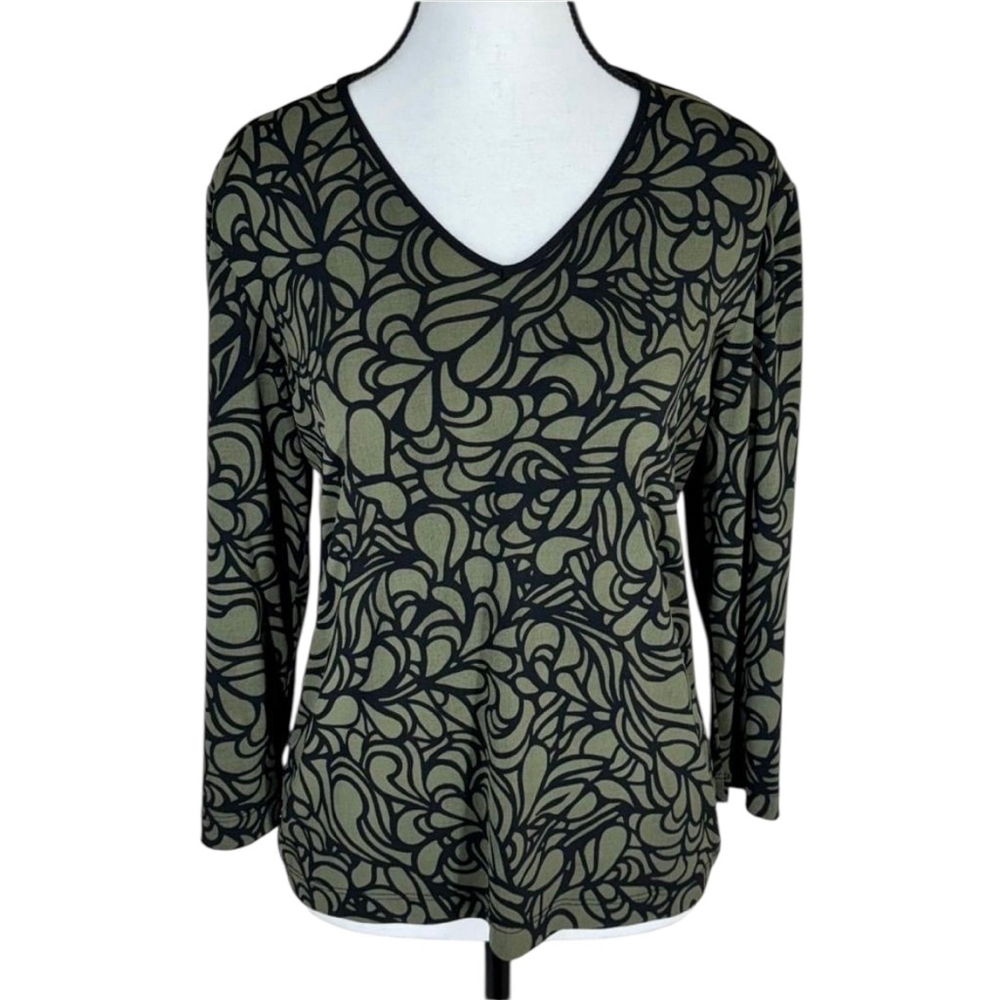 Chico's Gray Floral V-Neck Blouse Made in USA Size S - Picture 2 of 9